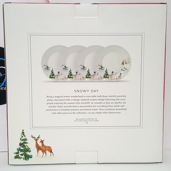 NEW RARE Williams Sonoma S/4 Snowy Day Salad Plates 9" Porcelain Christmas NIB - Picture 5 of 6